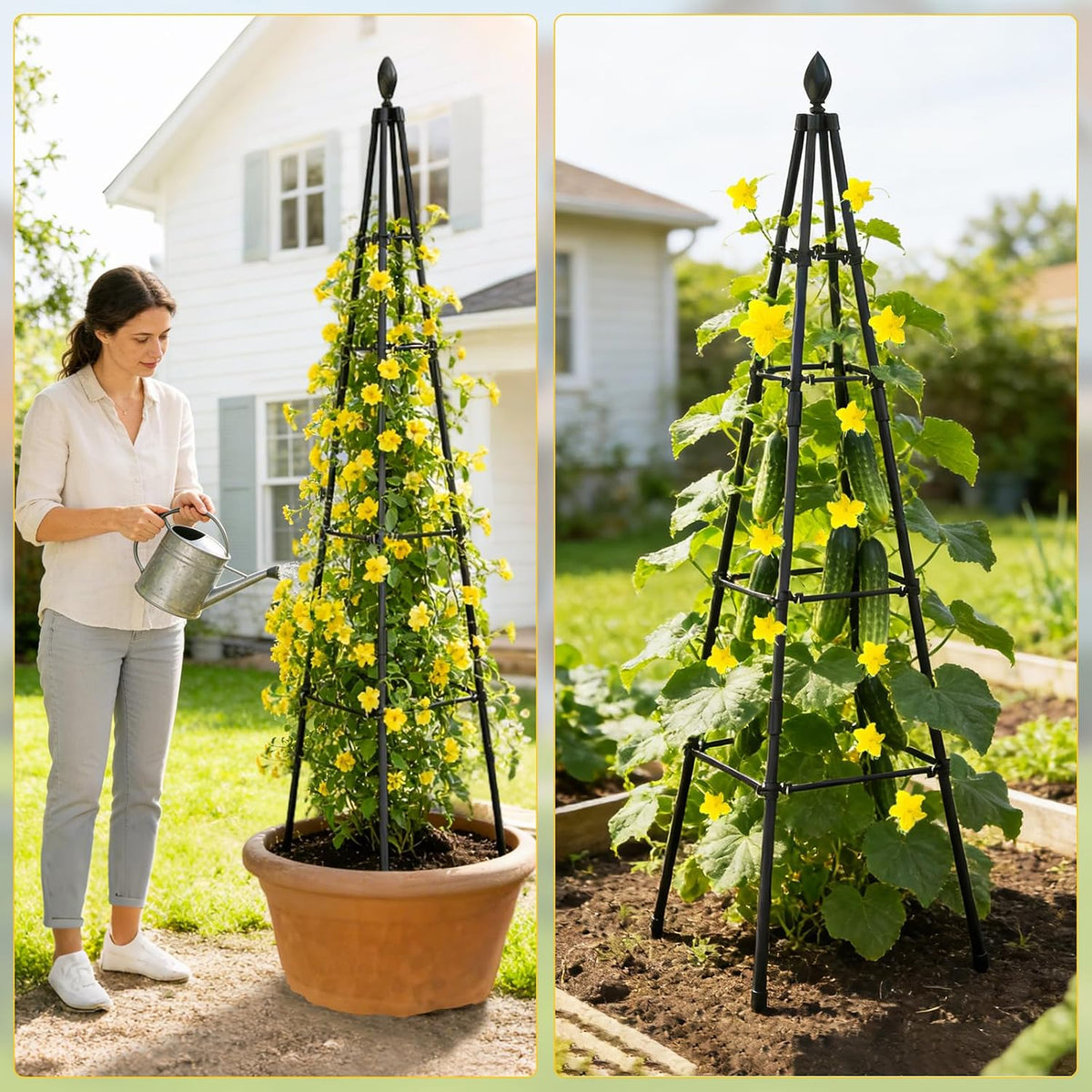 Adjustable Garden Trellis for Climbing Plants, 6FT Obelisk Plant Support Tower for Potted & In-Ground Vegetables, Tomatoes, Cucumbers, Vines - Easy Assembly, Indoor & Outdoor Use（2 Pack）