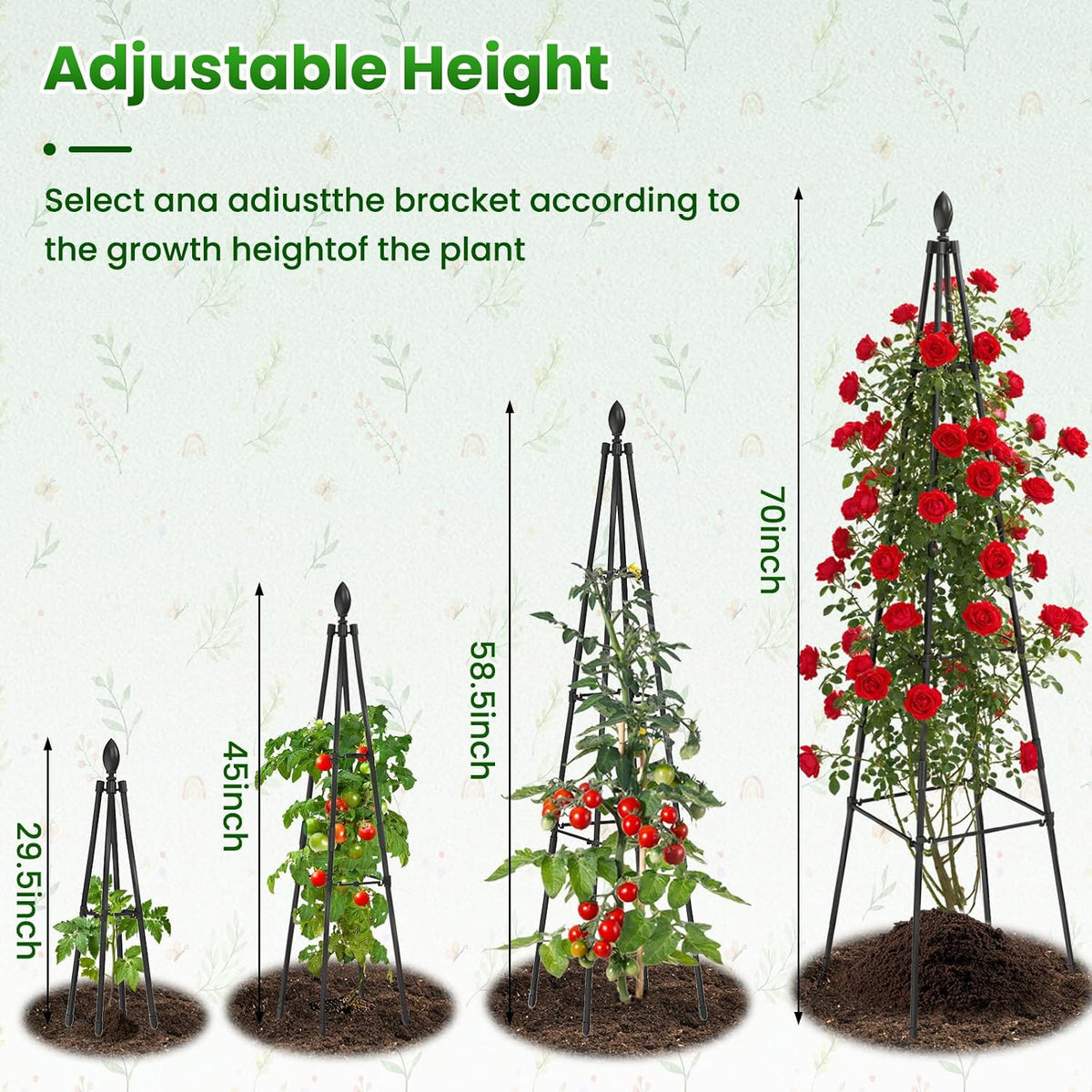 Adjustable Garden Trellis for Climbing Plants, 6FT Obelisk Plant Support Tower for Potted & In-Ground Vegetables, Tomatoes, Cucumbers, Vines - Easy Assembly, Indoor & Outdoor Use（2 Pack）