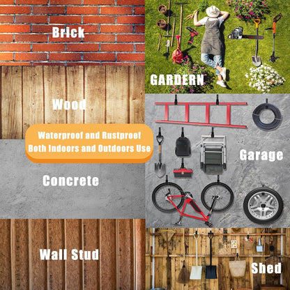 Heavy Duty Utility Hooks for Wall Mount, Garage Wall Hooks, Multi-Use Hose, Bike, Ladder, Chainsaw & Leaf Blower Hanger - 6 Medium (6 M)