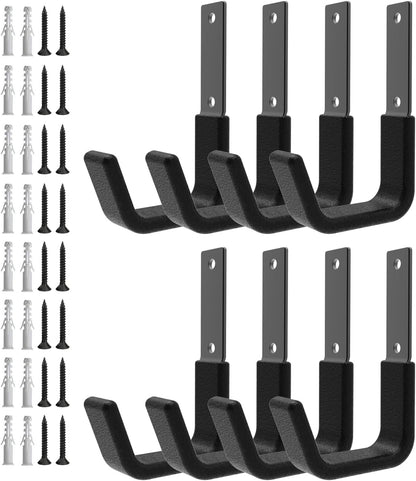 Heavy Duty Utility Hooks for Wall Mount, Garage Wall Hooks, Multi-Use Hose, Bike, Ladder, Chainsaw & Leaf Blower Hanger - 6 Medium (6 M)