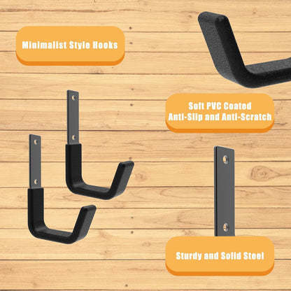 Heavy Duty Utility Hooks for Wall Mount, Garage Wall Hooks, Multi-Use Hose, Bike, Ladder, Chainsaw & Leaf Blower Hanger - 6 Medium (6 M)