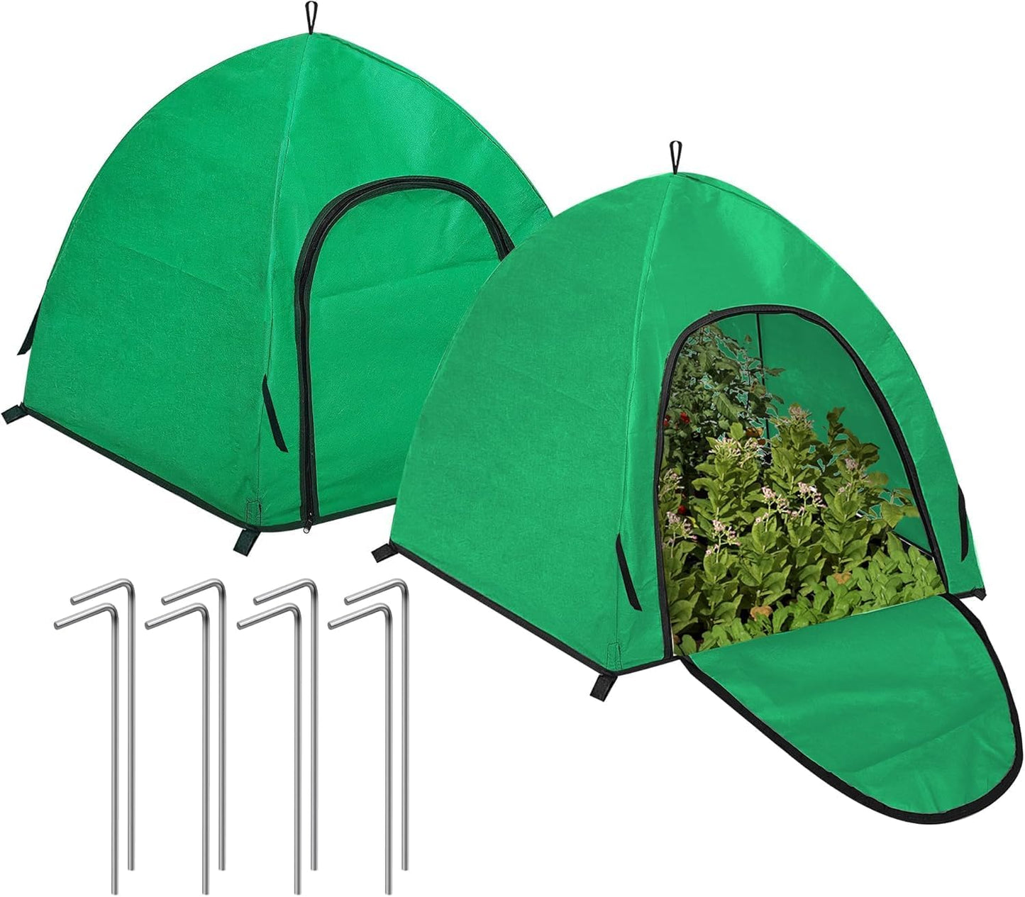 2 Pcs Winter Large Plant Covers Freeze Protection with 8 Stakes, 24.4 x24.4 x22.4inch Warm Plant Protection Tent Foldable with Zipper Door, Plant Snow Ice Covers Protecting Fruit Tree Potted Plants