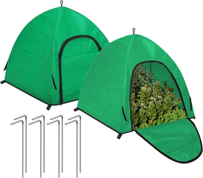 2 Pcs Winter Large Plant Covers Freeze Protection with 8 Stakes, 24.4 x24.4 x22.4inch Warm Plant Protection Tent Foldable with Zipper Door, Plant Snow Ice Covers Protecting Fruit Tree Potted Plants