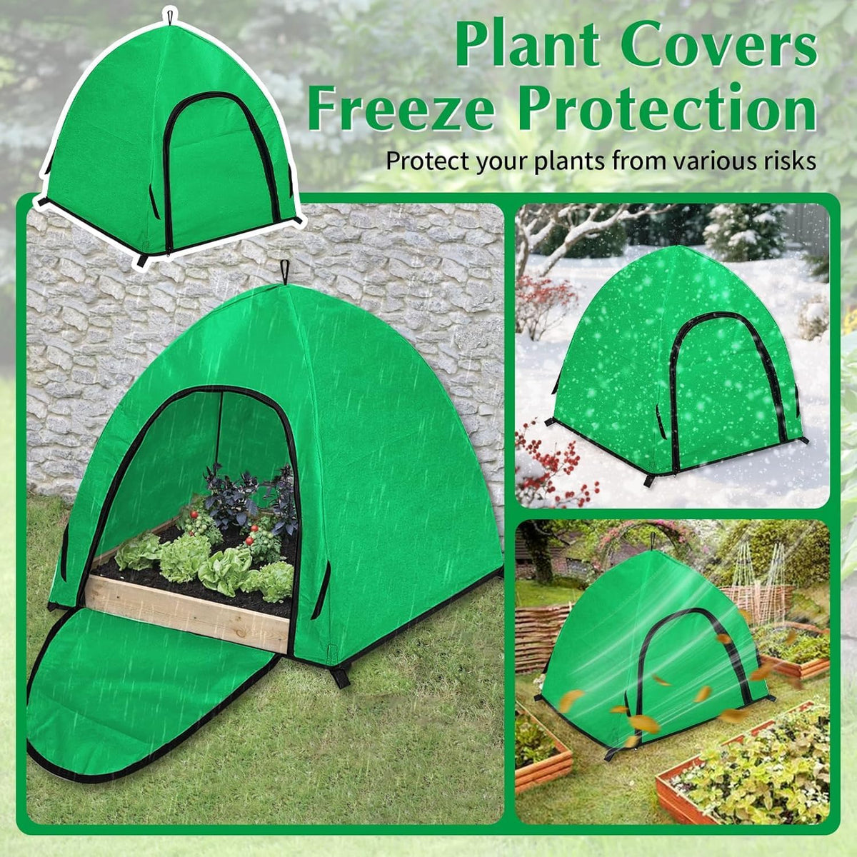 2 Pcs Winter Large Plant Covers Freeze Protection with 8 Stakes, 24.4 x24.4 x22.4inch Warm Plant Protection Tent Foldable with Zipper Door, Plant Snow Ice Covers Protecting Fruit Tree Potted Plants