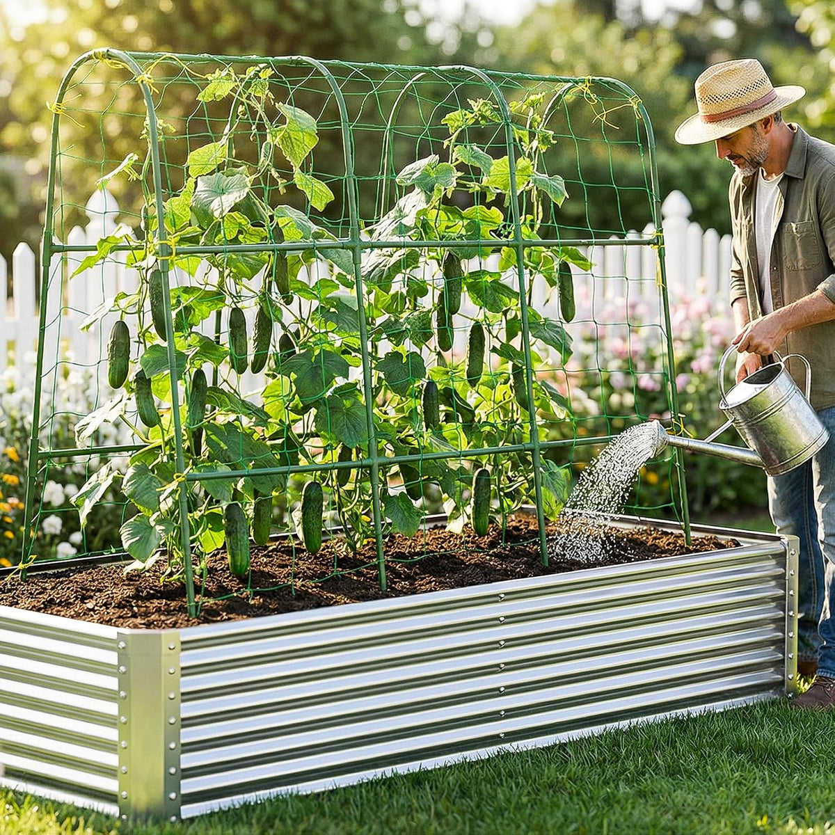 48x46 in U-Shape Cucumber Trellis for Climbing Plants Outdoors