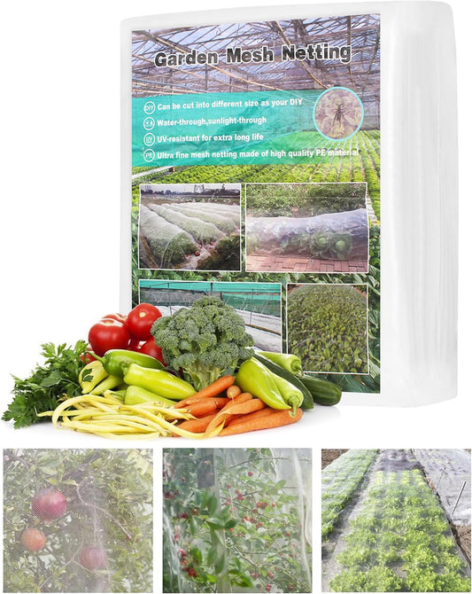 Garden Netting Plant Cover Net Mesh Protection Hoops for Vegetables Fruits Flowers Trees Crops to Grow Better Bug Barrier, Durable Row Net Covering Works with Pipes (10ft x 50ft)