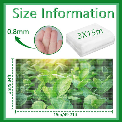 Garden Netting Plant Cover Net Mesh Protection Hoops for Vegetables Fruits Flowers Trees Crops to Grow Better Bug Barrier, Durable Row Net Covering Works with Pipes (10ft x 50ft)