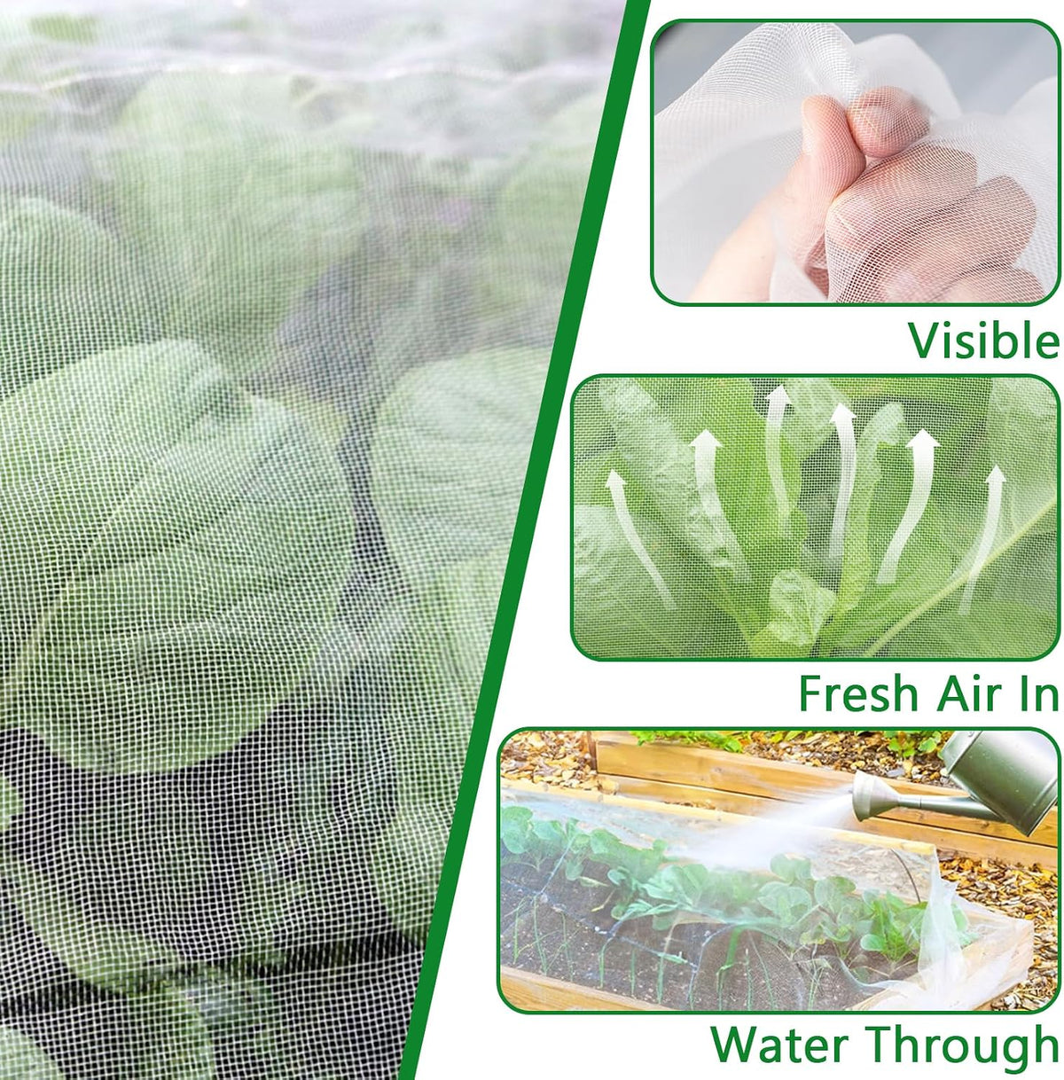 Garden Netting Plant Cover Net Mesh Protection Hoops for Vegetables Fruits Flowers Trees Crops to Grow Better Bug Barrier, Durable Row Net Covering Works with Pipes (10ft x 50ft)