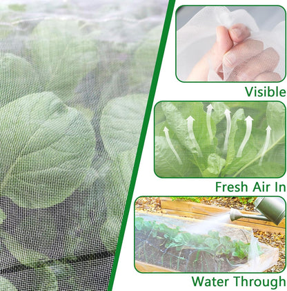 Garden Netting Plant Cover Net Mesh Protection Hoops for Vegetables Fruits Flowers Trees Crops to Grow Better Bug Barrier, Durable Row Net Covering Works with Pipes (10ft x 50ft)