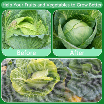 Garden Netting Plant Cover Net Mesh Protection Hoops for Vegetables Fruits Flowers Trees Crops to Grow Better Bug Barrier, Durable Row Net Covering Works with Pipes (10ft x 50ft)