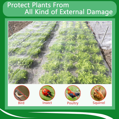 Garden Netting Plant Cover Net Mesh Protection Hoops for Vegetables Fruits Flowers Trees Crops to Grow Better Bug Barrier, Durable Row Net Covering Works with Pipes (10ft x 50ft)