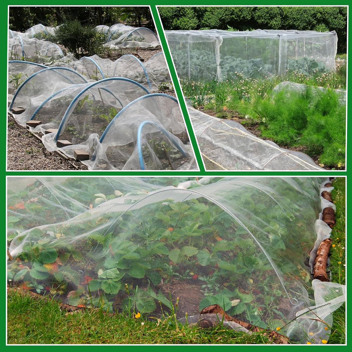 Garden Netting Plant Cover Net Mesh Protection Hoops for Vegetables Fruits Flowers Trees Crops to Grow Better Bug Barrier, Durable Row Net Covering Works with Pipes (10ft x 50ft)