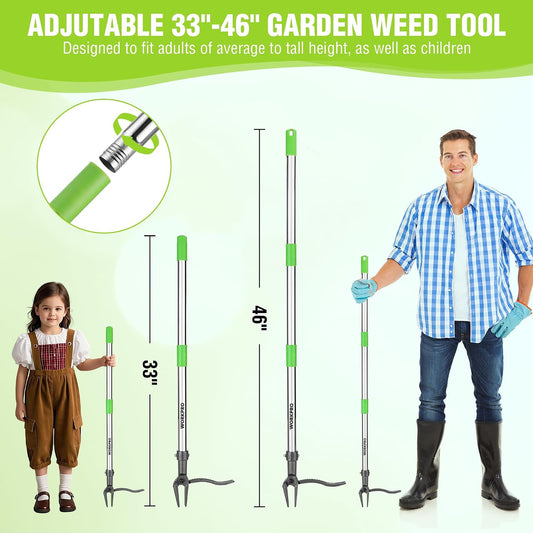 Weed Puller Tool with Long Adjustable Handle (33", 46")