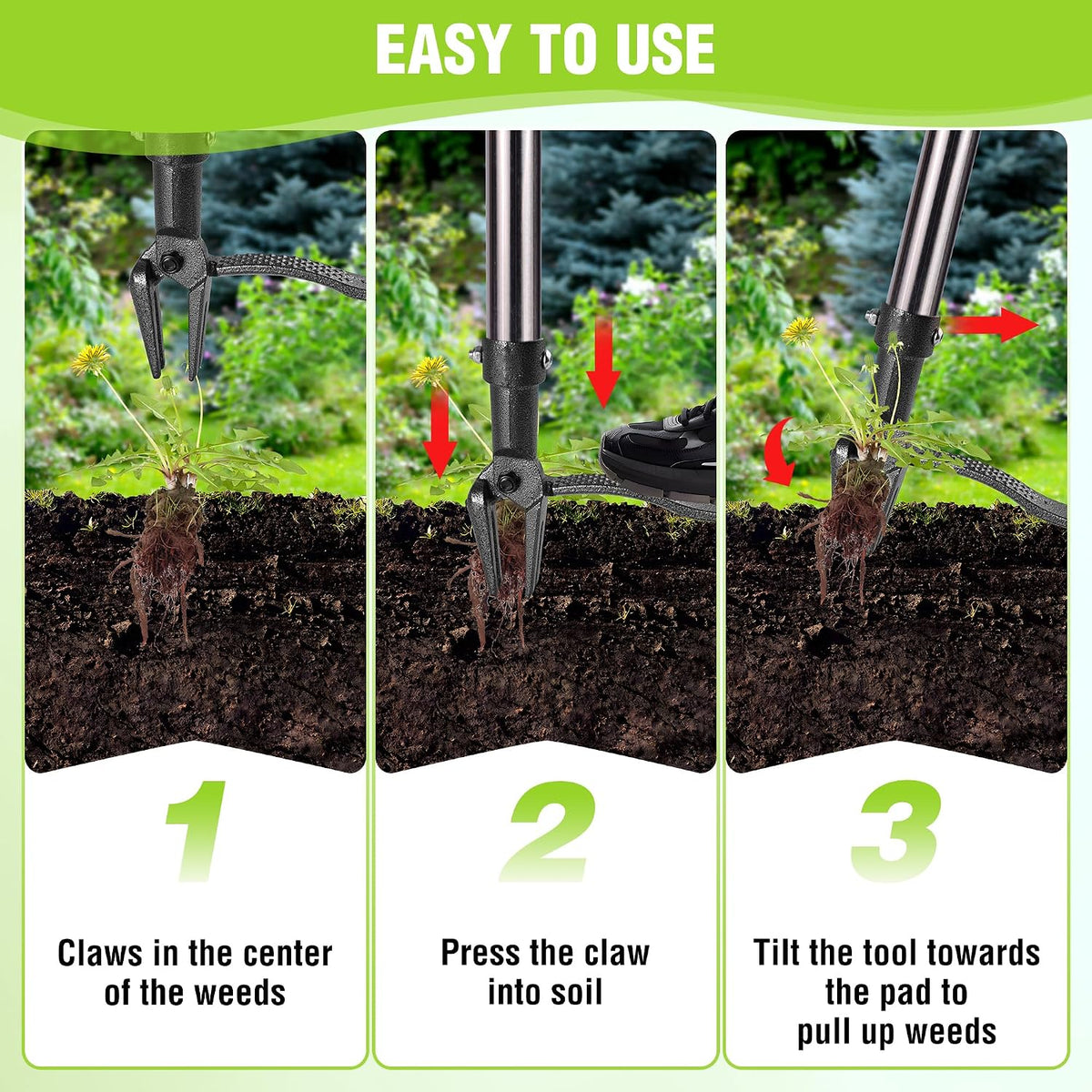 Weed Puller Tool with Long Adjustable Handle (33", 46")