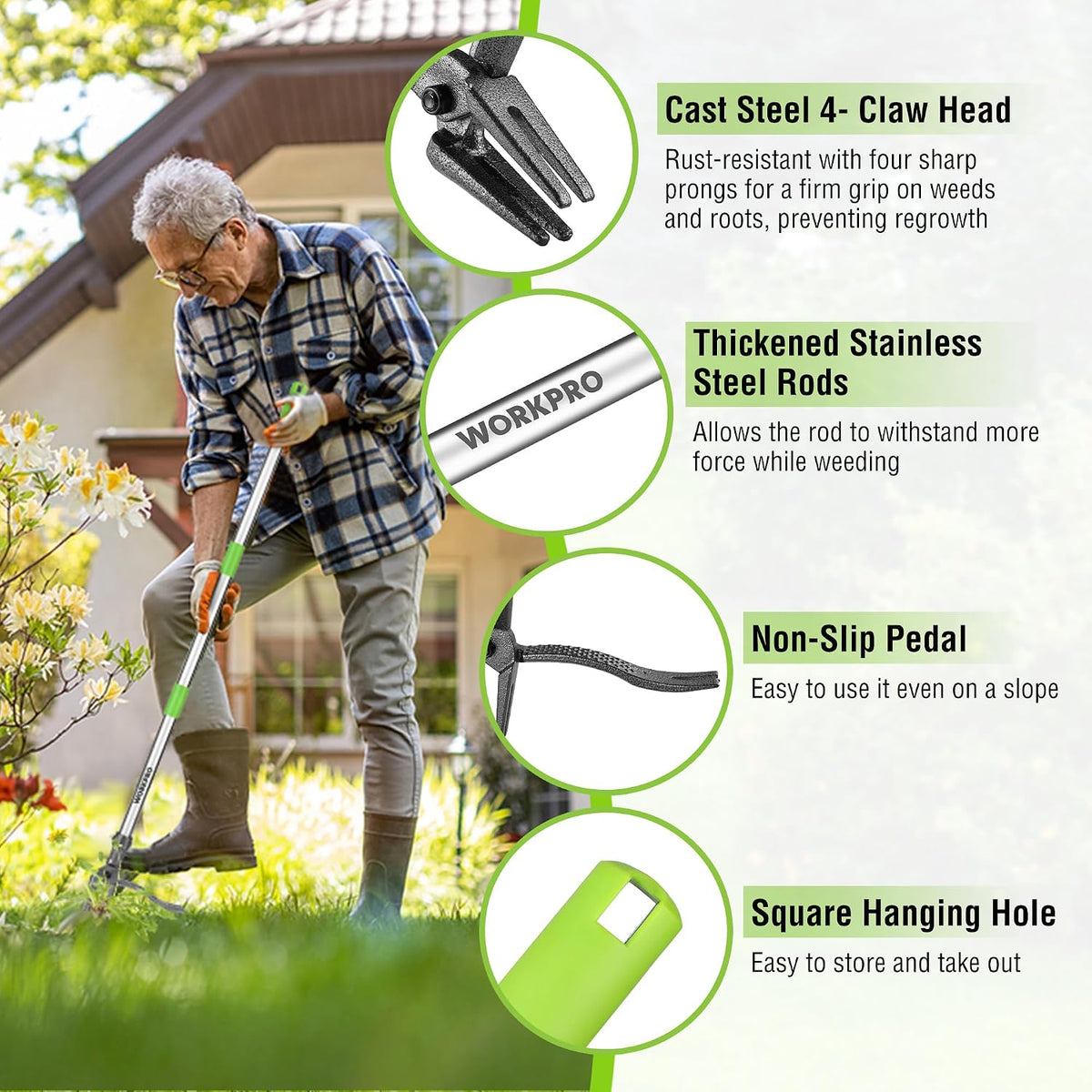 Weed Puller Tool with Long Adjustable Handle (33", 46")