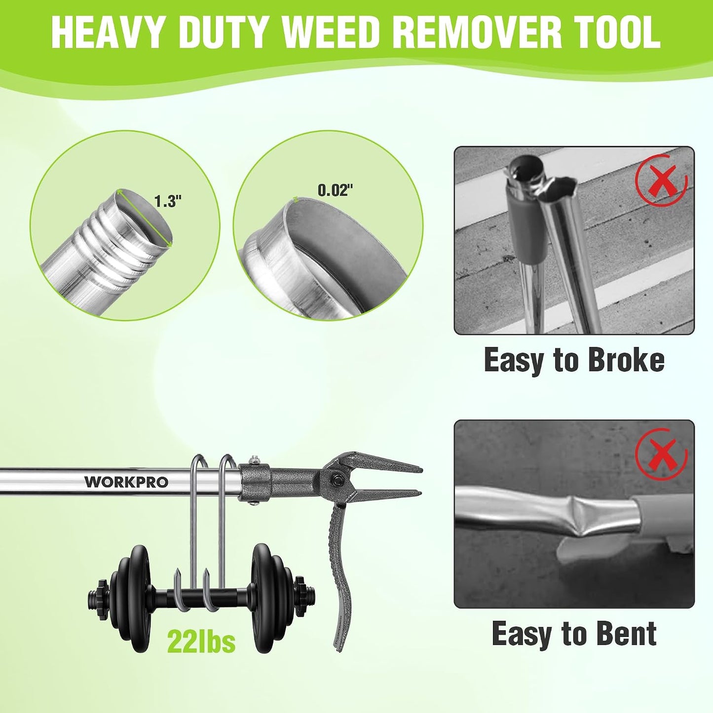 Weed Puller Tool with Long Adjustable Handle (33", 46")