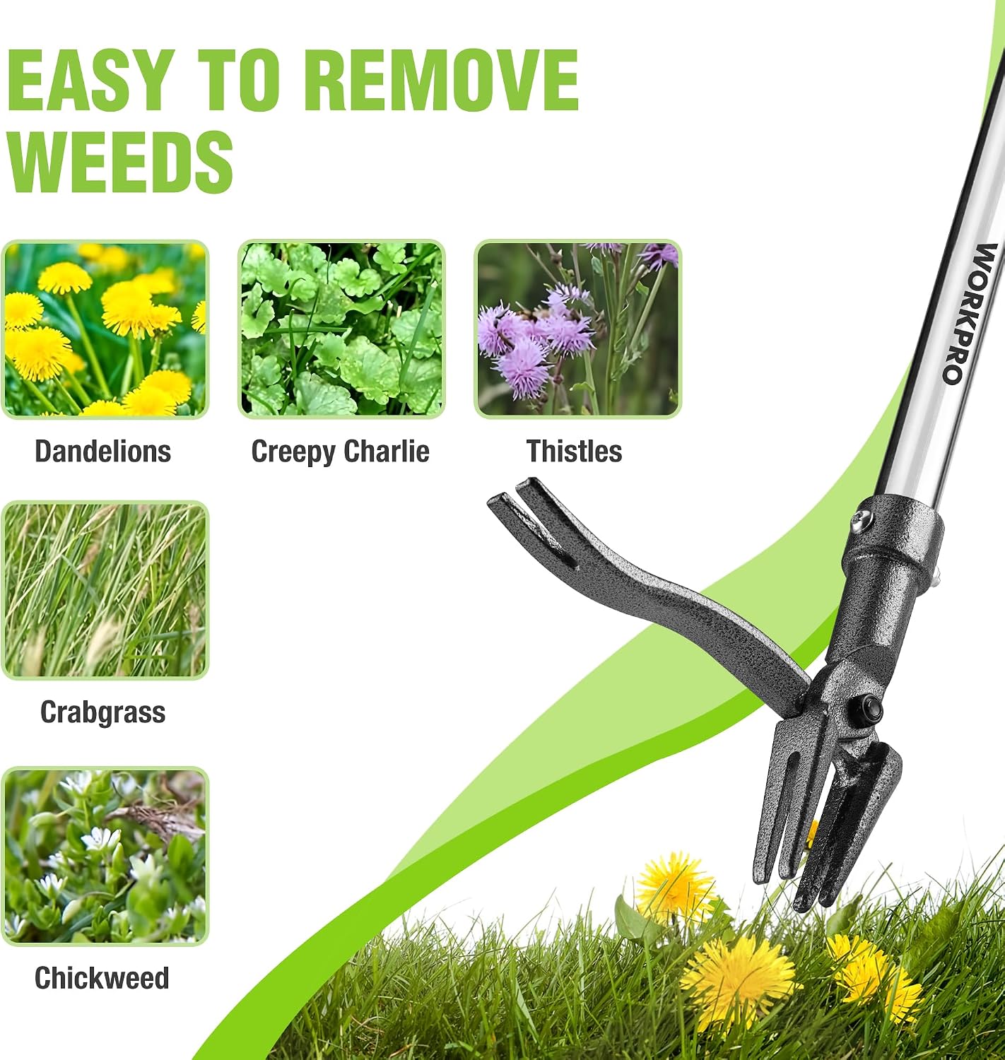 Weed Puller Tool with Long Adjustable Handle (33", 46")