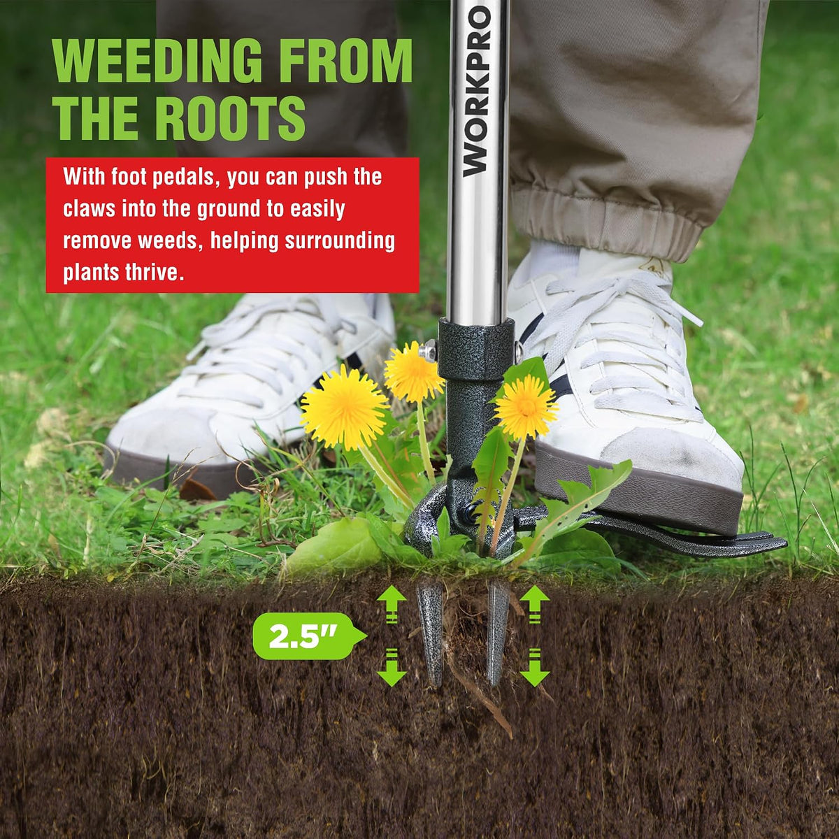 Weed Puller Tool with Long Adjustable Handle (33", 46")