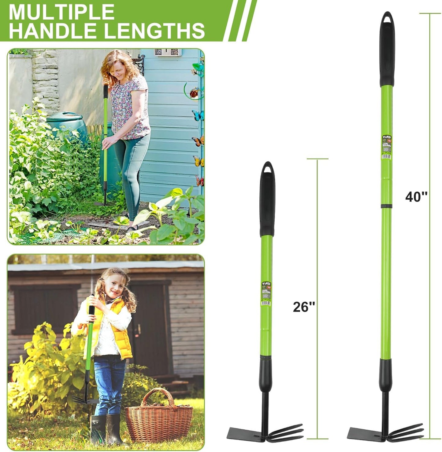 YIAD 2-in-1 Garden Hoe, 27"-39" Telescoping Steel Weeding Tool