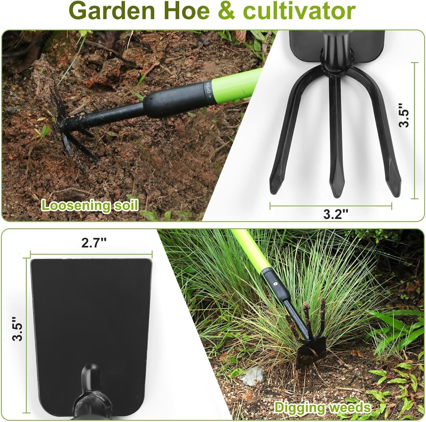 YIAD 2-in-1 Garden Hoe, 27"-39" Telescoping Steel Weeding Tool