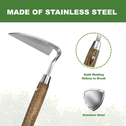 Gardening Sickle Hoe, 13'' Japanese Bent Angle Weeding Sickle