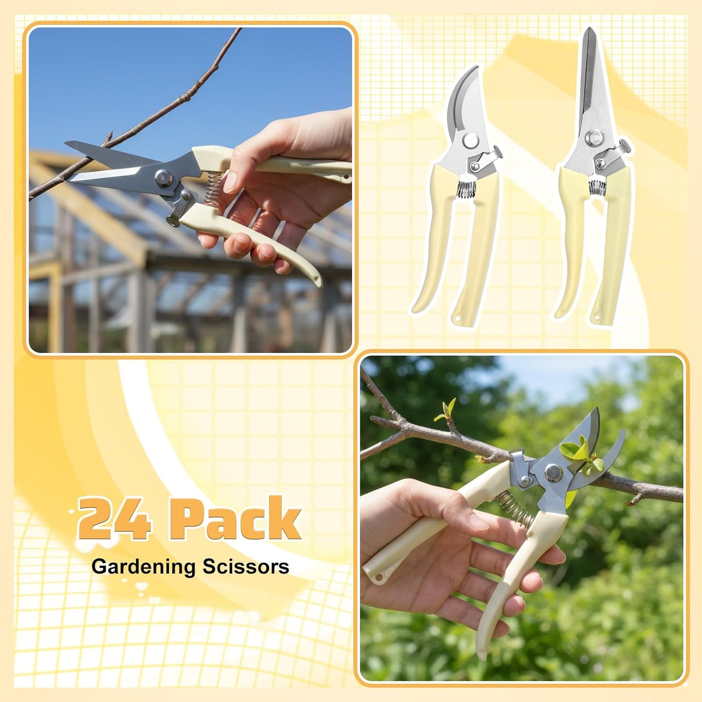 24pcs pruning shears for gardening Garden Flower Shears garden shear gardening scissors flower cutting scissors hedge clippers Beige flowers clippers Handheld Heavy Duty Plant Scissor