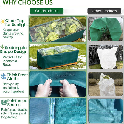 2 Packs L59" x W18" x H30" Winter Plant Cover – Frost & Freeze Protection Jacket with Transparent Top, 3.5oz/yd² Thick Frost Cloth With Drawstring for Outdoor Shrubs, Trees, and Potted Plants