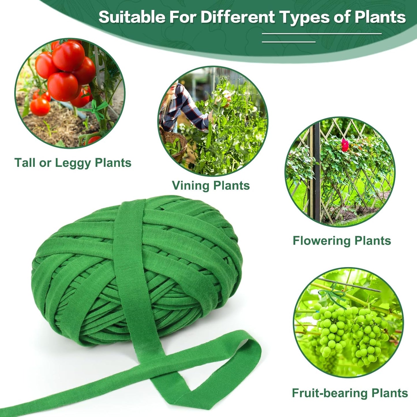 2Pk 196ft Garden Twine Stretchy Green Cloth for Tomatoes