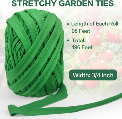 2Pk 196ft Garden Twine Stretchy Green Cloth for Tomatoes