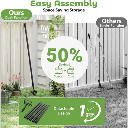 2 in 1 Heavy Duty Garden Hoe and Cultivator, 73 Inch Long Handle Stirrup Hoe Set, Lightweight Weeding Rake for Fast Weed & Grass Removal, Cultivating, Loosen Soil, Sharp Edge