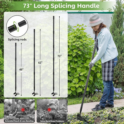 2 in 1 Heavy Duty Garden Hoe and Cultivator, 73 Inch Long Handle Stirrup Hoe Set, Lightweight Weeding Rake for Fast Weed & Grass Removal, Cultivating, Loosen Soil, Sharp Edge