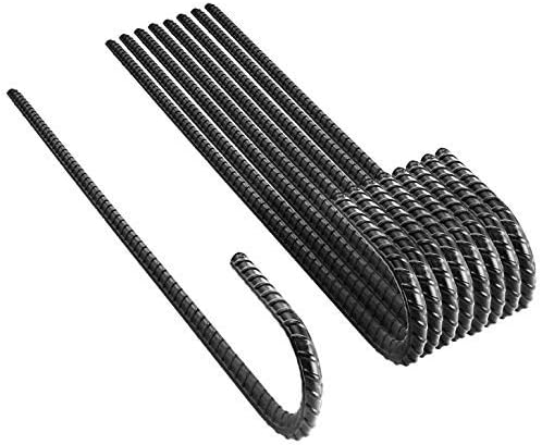 NHZ 16” Ground Rebar Stakes (8pcs) Heavy Duty J Hook Ground Anchors, Curved Steel Plant Support Garden Stake with Chisel Point end, Hammer Through Hard Soil for Camping Tent - Black Powder Coated