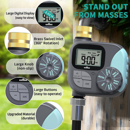 Sprinkler Timer for Garden Hose, Programmable Hose with Rain Delay/Manual/Automatic Irrigation System, Outdoor Irrigation Timer Controller for Lawn Yard, 1 Outlet