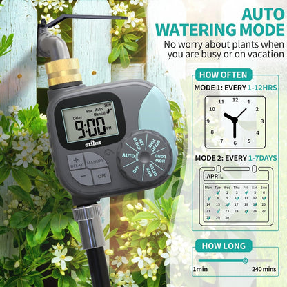 Sprinkler Timer for Garden Hose, Programmable Hose with Rain Delay/Manual/Automatic Irrigation System, Outdoor Irrigation Timer Controller for Lawn Yard, 1 Outlet