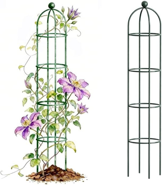 6.4 ft Round Obelisk Garden Trellis, Metal Rustproof Plant Support Rose Trellis, Tower Potted Cages for Flowers Fruits Vegetable Vines Indoor & Outdoor