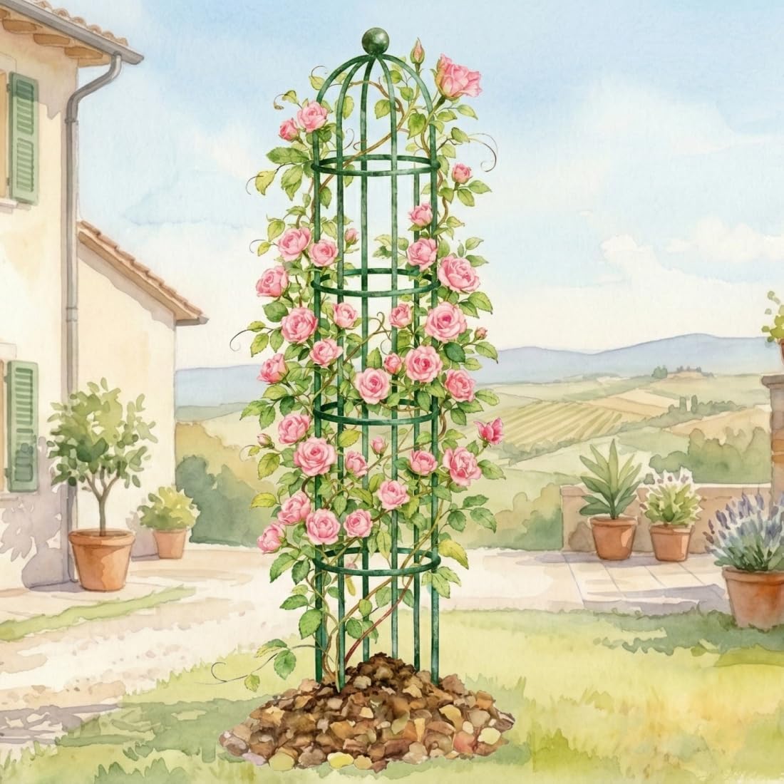 6.4 ft Round Obelisk Garden Trellis, Metal Rustproof Plant Support Rose Trellis, Tower Potted Cages for Flowers Fruits Vegetable Vines Indoor & Outdoor