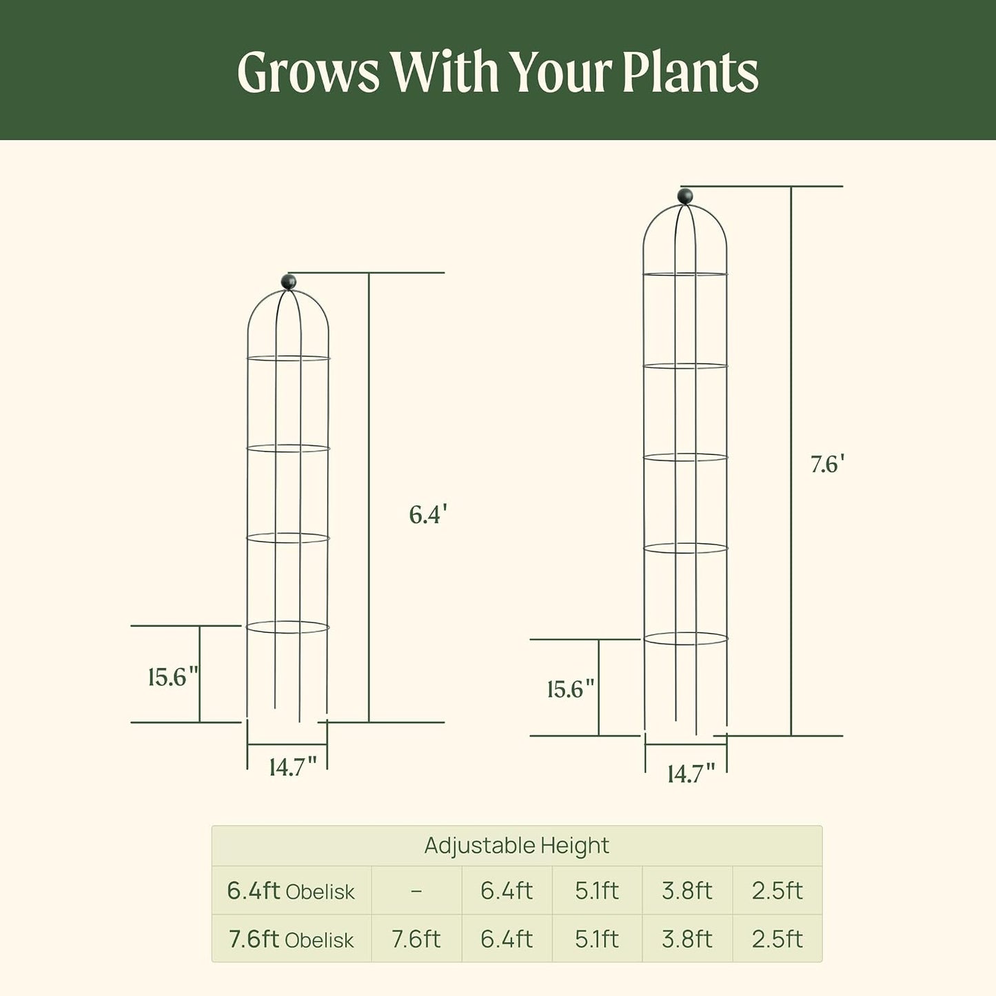 6.4 ft Round Obelisk Garden Trellis, Metal Rustproof Plant Support Rose Trellis, Tower Potted Cages for Flowers Fruits Vegetable Vines Indoor & Outdoor