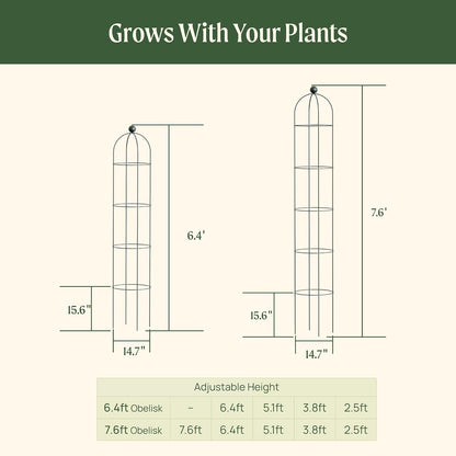 6.4 ft Round Obelisk Garden Trellis, Metal Rustproof Plant Support Rose Trellis, Tower Potted Cages for Flowers Fruits Vegetable Vines Indoor & Outdoor