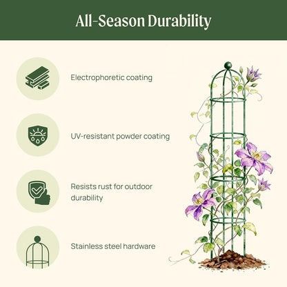 6.4 ft Round Obelisk Garden Trellis, Metal Rustproof Plant Support Rose Trellis, Tower Potted Cages for Flowers Fruits Vegetable Vines Indoor & Outdoor