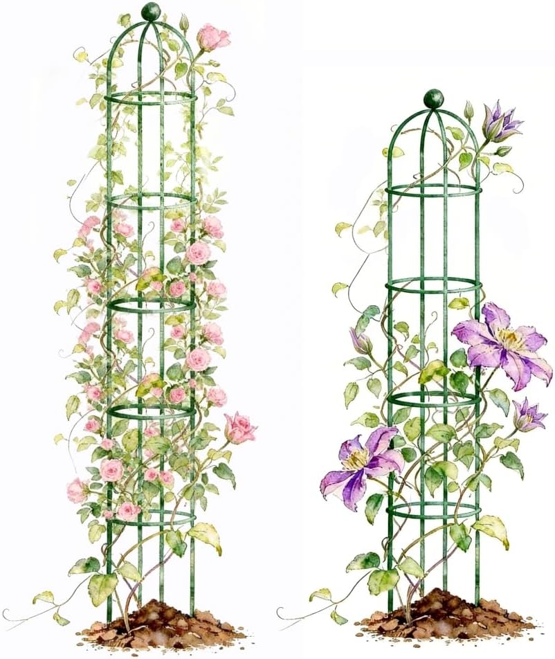 6.4 ft Round Obelisk Garden Trellis, Metal Rustproof Plant Support Rose Trellis, Tower Potted Cages for Flowers Fruits Vegetable Vines Indoor & Outdoor