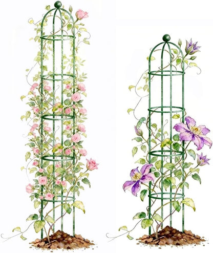 6.4 ft Round Obelisk Garden Trellis, Metal Rustproof Plant Support Rose Trellis, Tower Potted Cages for Flowers Fruits Vegetable Vines Indoor & Outdoor