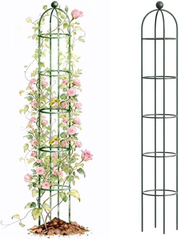 6.4 ft Round Obelisk Garden Trellis, Metal Rustproof Plant Support Rose Trellis, Tower Potted Cages for Flowers Fruits Vegetable Vines Indoor & Outdoor