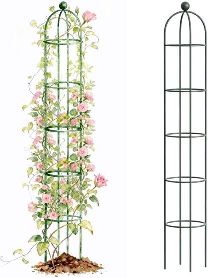 6.4 ft Round Obelisk Garden Trellis, Metal Rustproof Plant Support Rose Trellis, Tower Potted Cages for Flowers Fruits Vegetable Vines Indoor & Outdoor