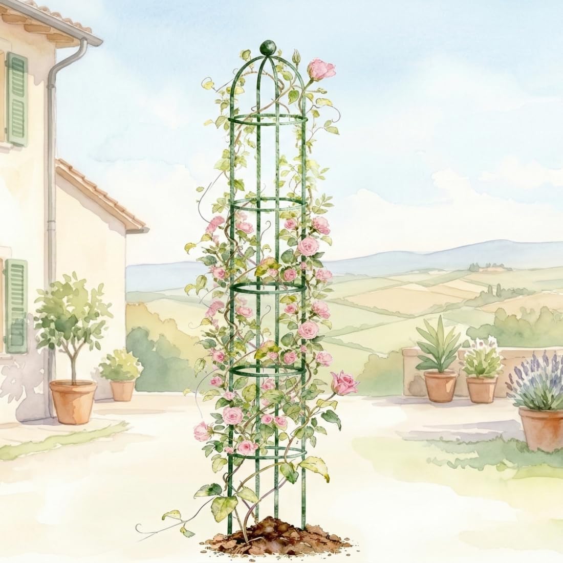 6.4 ft Round Obelisk Garden Trellis, Metal Rustproof Plant Support Rose Trellis, Tower Potted Cages for Flowers Fruits Vegetable Vines Indoor & Outdoor