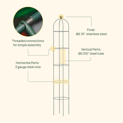 6.4 ft Round Obelisk Garden Trellis, Metal Rustproof Plant Support Rose Trellis, Tower Potted Cages for Flowers Fruits Vegetable Vines Indoor & Outdoor