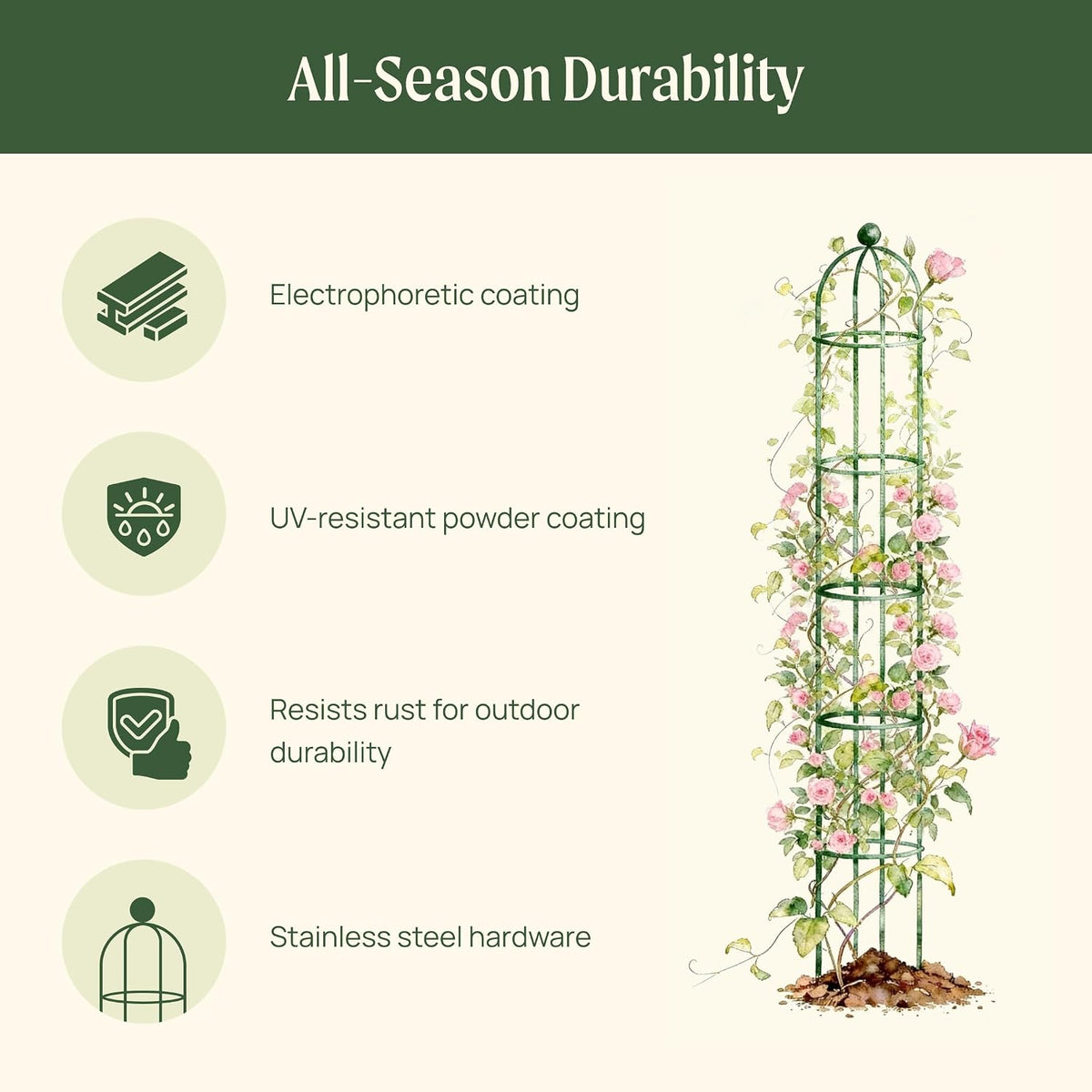 6.4 ft Round Obelisk Garden Trellis, Metal Rustproof Plant Support Rose Trellis, Tower Potted Cages for Flowers Fruits Vegetable Vines Indoor & Outdoor