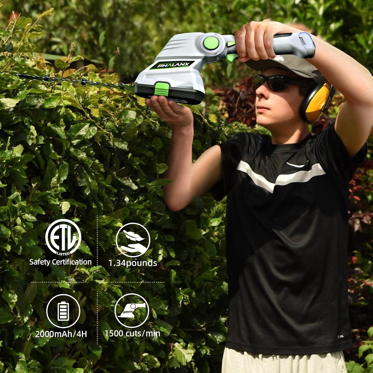 PHALANX Cordless Grass Shears 2-in-1 Handheld Hedge Trimmer,7.2V Electric Grass Trimmer Turnable Handle, Rechargeable Lithium-Ion Battery and Charger Included for Lawn/Garden (Renewed)