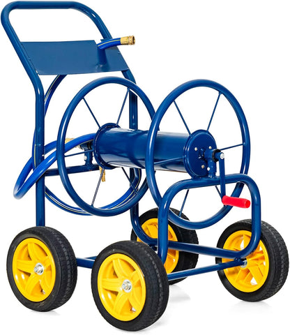 Garden Hose Reel Cart - Water Hose Cart with 4 Wheels & Non-slip Grip, Outside Portable Water Hose Holder, Hold 330 FT of 5/8" or 3/4", 400 FT of 1/2’’ Hose for Lawn Garden Yard Watering, Blue