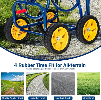 Garden Hose Reel Cart - Water Hose Cart with 4 Wheels & Non-slip Grip, Outside Portable Water Hose Holder, Hold 330 FT of 5/8" or 3/4", 400 FT of 1/2’’ Hose for Lawn Garden Yard Watering, Blue