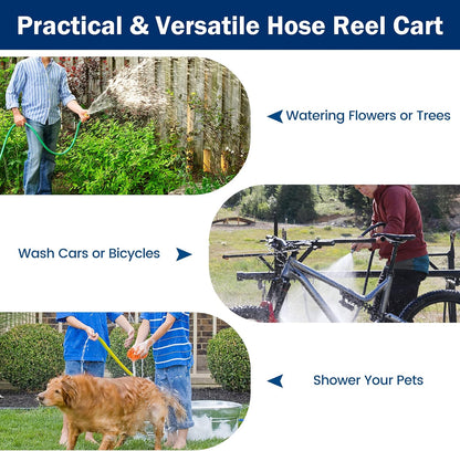Garden Hose Reel Cart - Water Hose Cart with 4 Wheels & Non-slip Grip, Outside Portable Water Hose Holder, Hold 330 FT of 5/8" or 3/4", 400 FT of 1/2’’ Hose for Lawn Garden Yard Watering, Blue